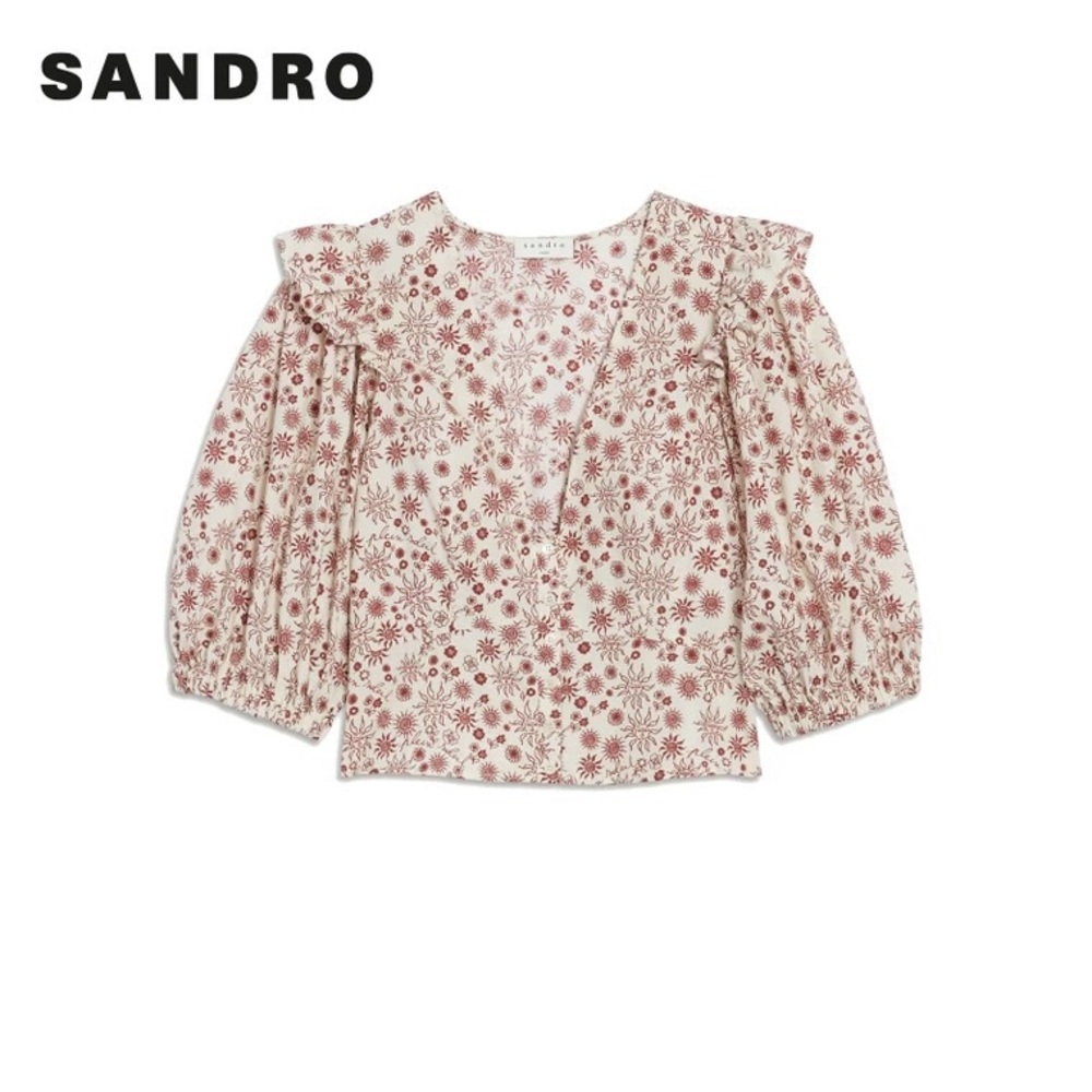 Sandro Floral Blouse in Cream and Red